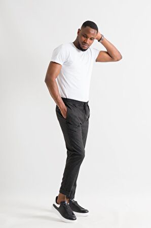 Slimfit Kapamasız Çizgili Beli Lastikli İplikli Duble Ve Dar Paça Erkek Jogger Pantolon