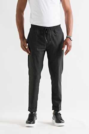Slimfit Kapamasız Çizgili Beli Lastikli İplikli Duble Ve Dar Paça Erkek Jogger Pantolon