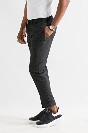 Slimfit Kapamasız Çizgili Beli Lastikli İplikli Duble Ve Dar Paça Erkek Jogger Pantolon