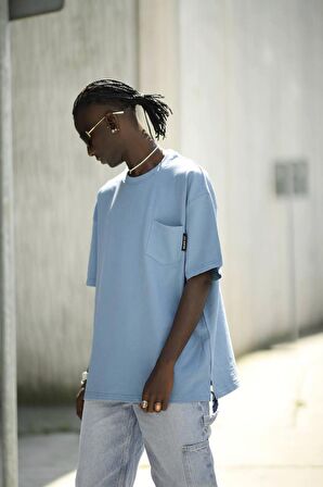 Oversize Pamuklu Bisiklet Yaka Cepli Likralı Erkek Yazlık T-shirt
