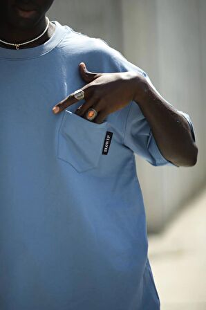 Oversize Pamuklu Bisiklet Yaka Cepli Likralı Erkek Yazlık T-shirt