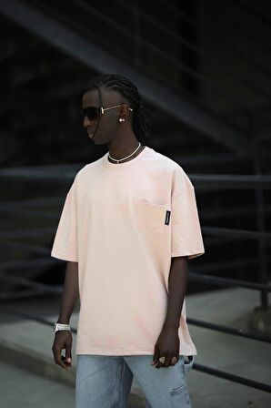 Oversize Pamuklu Bisiklet Yaka Cepli Likralı Erkek Yazlık T-shirt