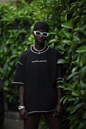 Oversize Bisiklet Yaka Baskılı Ve Zikzak Dikiş Detaylı Erkek Yazlık T-shirt