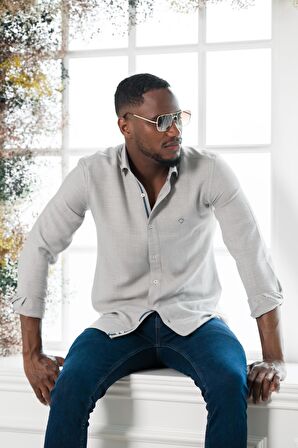 Paul Martin Slim Fit Gofre Kumaş Uzun Kol Erkek Yazlık Gömlek