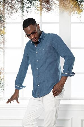 Paul Martin Slim Fit Gofre Kumaş Uzun Kol Erkek Yazlık Gömlek