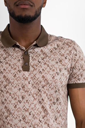 Polo Yaka Dynamıc Fit Baskı Desenli Çıt Çıt Detaylı Kısa Kol Erkek Yazlık T-shirt