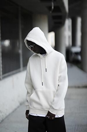 Kapşonlu 3 İplik Kalın İçi Polarlı Oversize Kangru Cepli Erkek Sweatshirt