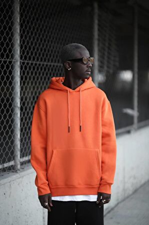 Kapşonlu 3 İplik Kalın İçi Polarlı Oversize Kangru Cepli Erkek Sweatshirt