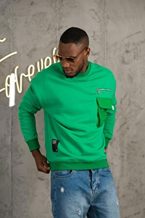 Oversize 3 İplik Bisiklet Yaka Torba Cepli İçi Polarlı Basic Sweatshirt