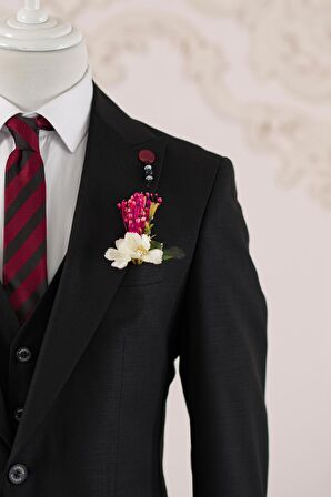 Kırlangıç Yaka Çift Yırtmaç Tek Düğmeli Yelekli Slimfit Erkek Takım Elbise 