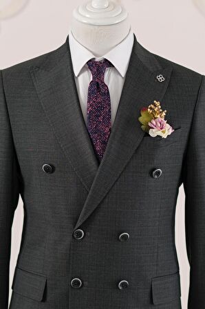 Kırlangıç Yaka Çift Yırtmaç Slimfit Çizgili Kruvaze Erkek Takım Elbise 