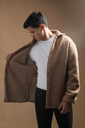 Oversize Düğme Kapamalı Kışlık Erkek Peluş Gömlek