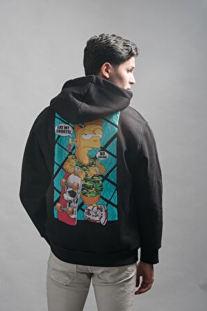 Regular Fit Kapşonlu 3 İplik Kalın İçi Polarlı Kangru Cepli Baskılı Erkek Sweatshirt