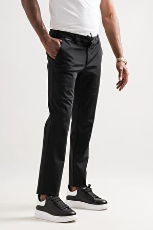 Slimfit Beli Lastikli Ve İplikli Polyamid Hafif Parlak Kışlık Kumaş Erkek Jogger Pantolon