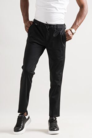 Slimfit Beli Lastikli Ve İplikli Polyamid Hafif Parlak Kışlık Kumaş Erkek Jogger Pantolon