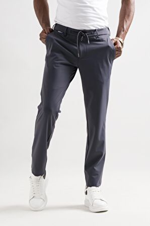 Slimfit Beli Lastikli Ve İplikli Polyamid Hafif Parlak Kışlık Kumaş Erkek Jogger Pantolon