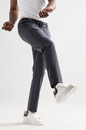 Slimfit Beli Lastikli Ve İplikli Polyamid Hafif Parlak Kışlık Kumaş Erkek Jogger Pantolon