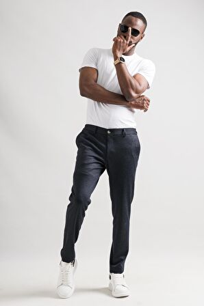 Slimfit Beli Lastikli Çizgili Duble Paça Kışlık Kumaş Erkek Jogger Pantolon