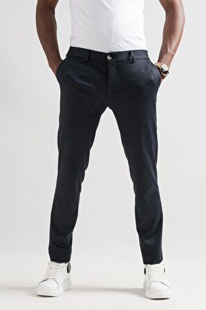 Slimfit Beli Lastikli Çizgili Duble Paça Kışlık Kumaş Erkek Jogger Pantolon