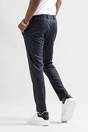Slimfit Beli Lastikli Çizgili Duble Paça Kışlık Kumaş Erkek Jogger Pantolon