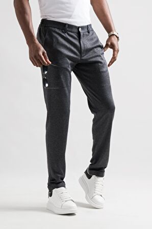 Slimfit Beli Lastikli Çizgili Duble Paça Kışlık Kumaş Erkek Jogger Pantolon