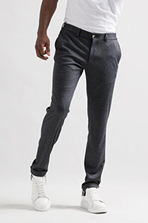 Slimfit Beli Lastikli Çizgili Duble Paça Kışlık Kumaş Erkek Jogger Pantolon