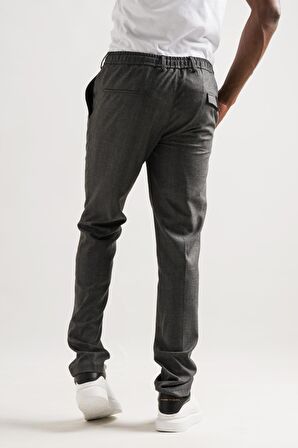 Ecer Tek Pileli Slimfit Beli Lastikli Ve İplikli Çizgili Kışlık Erkek Kumaş Pantolon