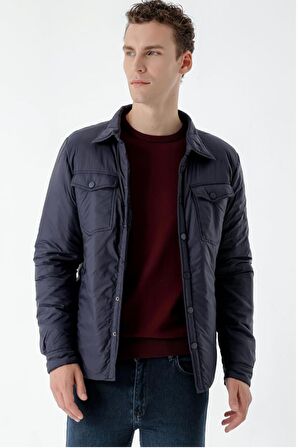 Slimfit Çıtçıt Kapamalı Yan Fermuar Cepli Gömlek Yaka Yandan Yırtmaçlı Baharlık Kapitone Mont