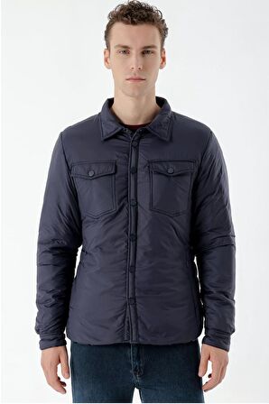 Slimfit Çıtçıt Kapamalı Yan Fermuar Cepli Gömlek Yaka Yandan Yırtmaçlı Baharlık Kapitone Mont