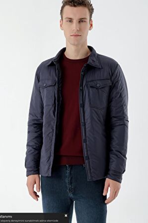 Slimfit Çıtçıt Kapamalı Yan Fermuar Cepli Gömlek Yaka Yandan Yırtmaçlı Baharlık Kapitone Mont