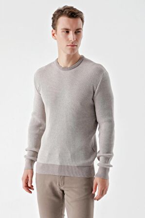 Slimfit Bisiklet Yaka Örgü Desenli Pamuklu Erkek Triko Kazak