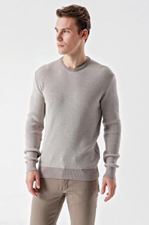 Slimfit Bisiklet Yaka Örgü Desenli Pamuklu Erkek Triko Kazak