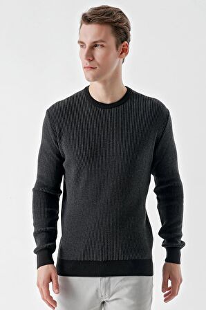 Slimfit Bisiklet Yaka Örgü Desenli Pamuklu Erkek Triko Kazak