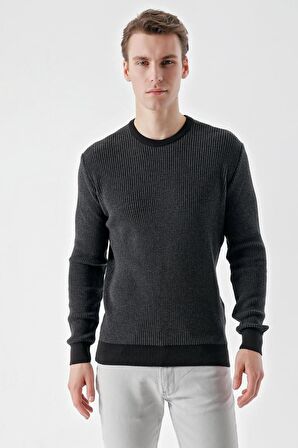 Slimfit Bisiklet Yaka Örgü Desenli Pamuklu Erkek Triko Kazak