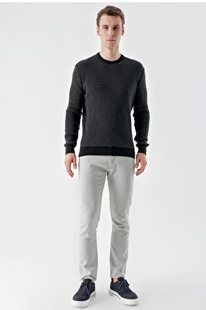 Slimfit Bisiklet Yaka Örgü Desenli Pamuklu Erkek Triko Kazak