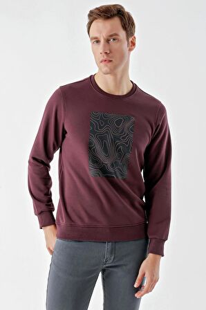 Slimfit Bisiklet Yaka Önü Baskılı 2 İplik Erkek Sweatshirt