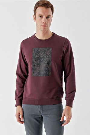 Slimfit Bisiklet Yaka Önü Baskılı 2 İplik Erkek Sweatshirt