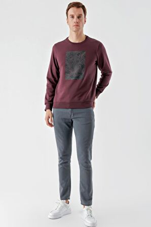 Slimfit Bisiklet Yaka Önü Baskılı 2 İplik Erkek Sweatshirt