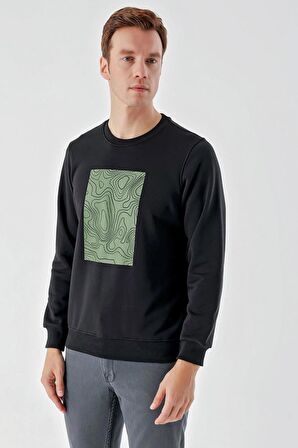 Slimfit Bisiklet Yaka Önü Baskılı 2 İplik Erkek Sweatshirt