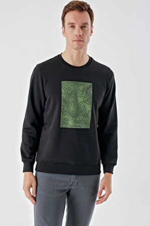Slimfit Bisiklet Yaka Önü Baskılı 2 İplik Erkek Sweatshirt