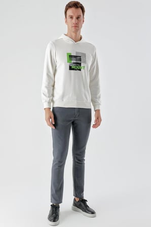 Slimfit Kapşonlu Önü Baskılı 2 İplik Erkek Sweatshirt