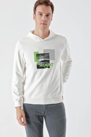 Slimfit Kapşonlu Önü Baskılı 2 İplik Erkek Sweatshirt