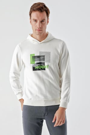 Slimfit Kapşonlu Önü Baskılı 2 İplik Erkek Sweatshirt