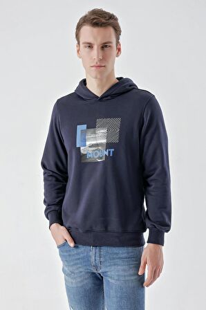 Slimfit Kapşonlu Önü Baskılı 2 İplik Erkek Sweatshirt