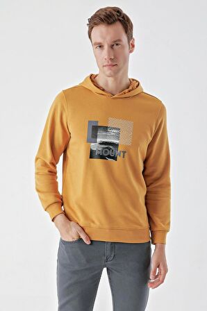 Slimfit Kapşonlu Önü Baskılı 2 İplik Erkek Sweatshirt