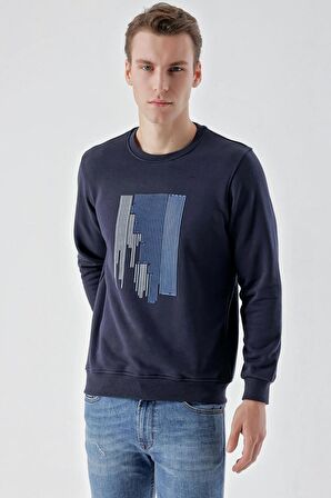 Slimfit Bisiklet Yaka Önü Baskılı 2 İplik Erkek Sweatshirt