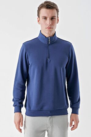 Slimfit Yarım Fermuarlı Dik Yaka 2 İplik Erkek Sweatshirt