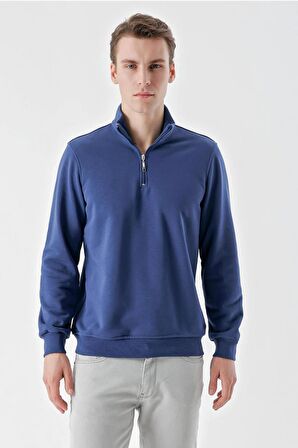 Slimfit Yarım Fermuarlı Dik Yaka 2 İplik Erkek Sweatshirt