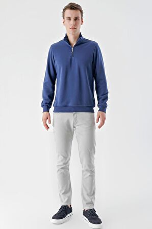 Slimfit Yarım Fermuarlı Dik Yaka 2 İplik Erkek Sweatshirt