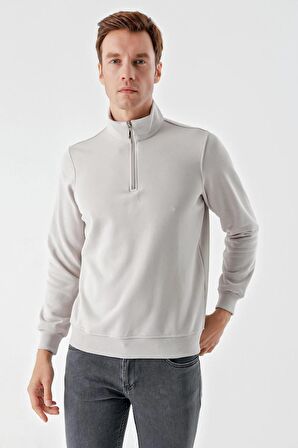 Slimfit Yarım Fermuarlı Dik Yaka 2 İplik Erkek Sweatshirt